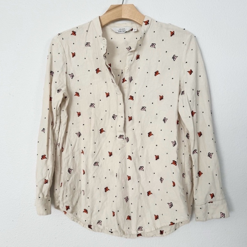 Paris Atelier & Other Stories linen blend popover blouse with embroidered birds